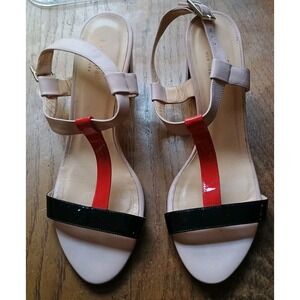 Kate Spade Vero Cuoio Tan Black Red 8 1/2 B High Heel Made In Italy Sandals